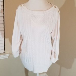 Karen Scott white cable sweater nautical